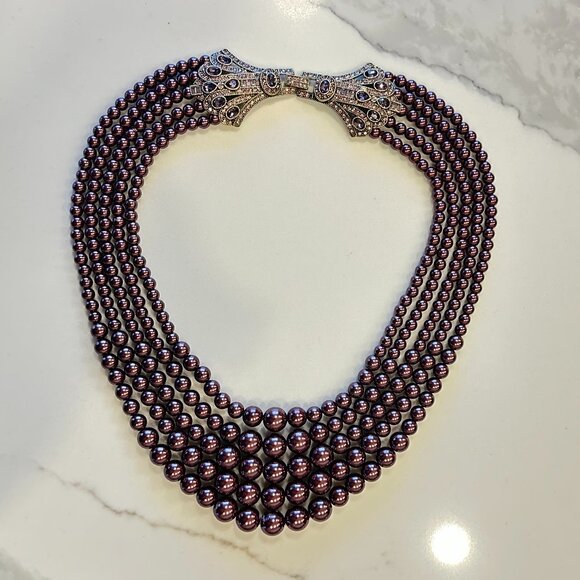 Rare Heidi Daus Age of Elegance Aubergine Pearls 5-string Jewelry Set - Picture 1 of 14